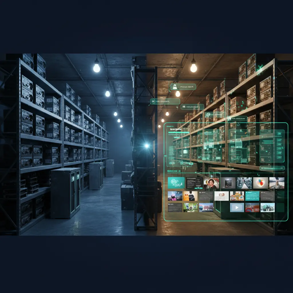 Cold archive transforming into illuminated searchable library