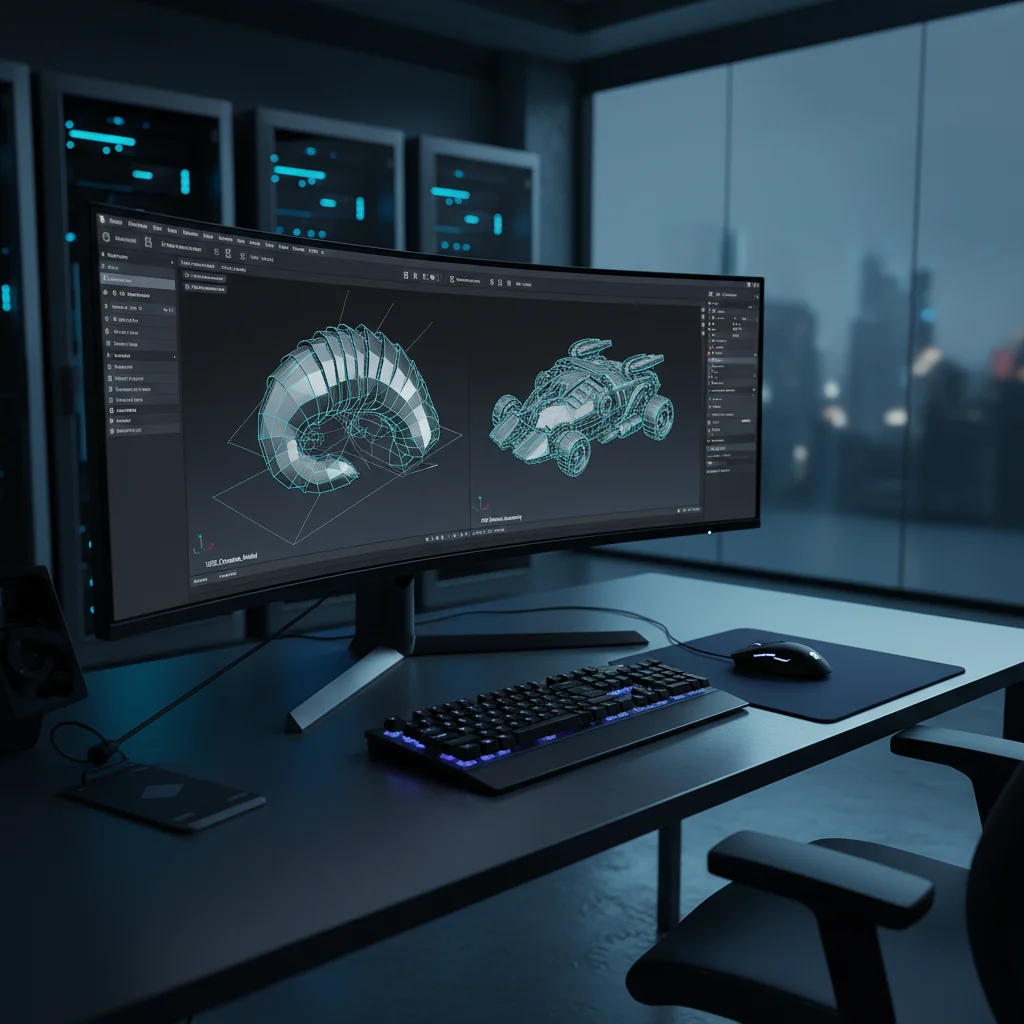 Professional 3D workstation with USD and FBX models in viewport