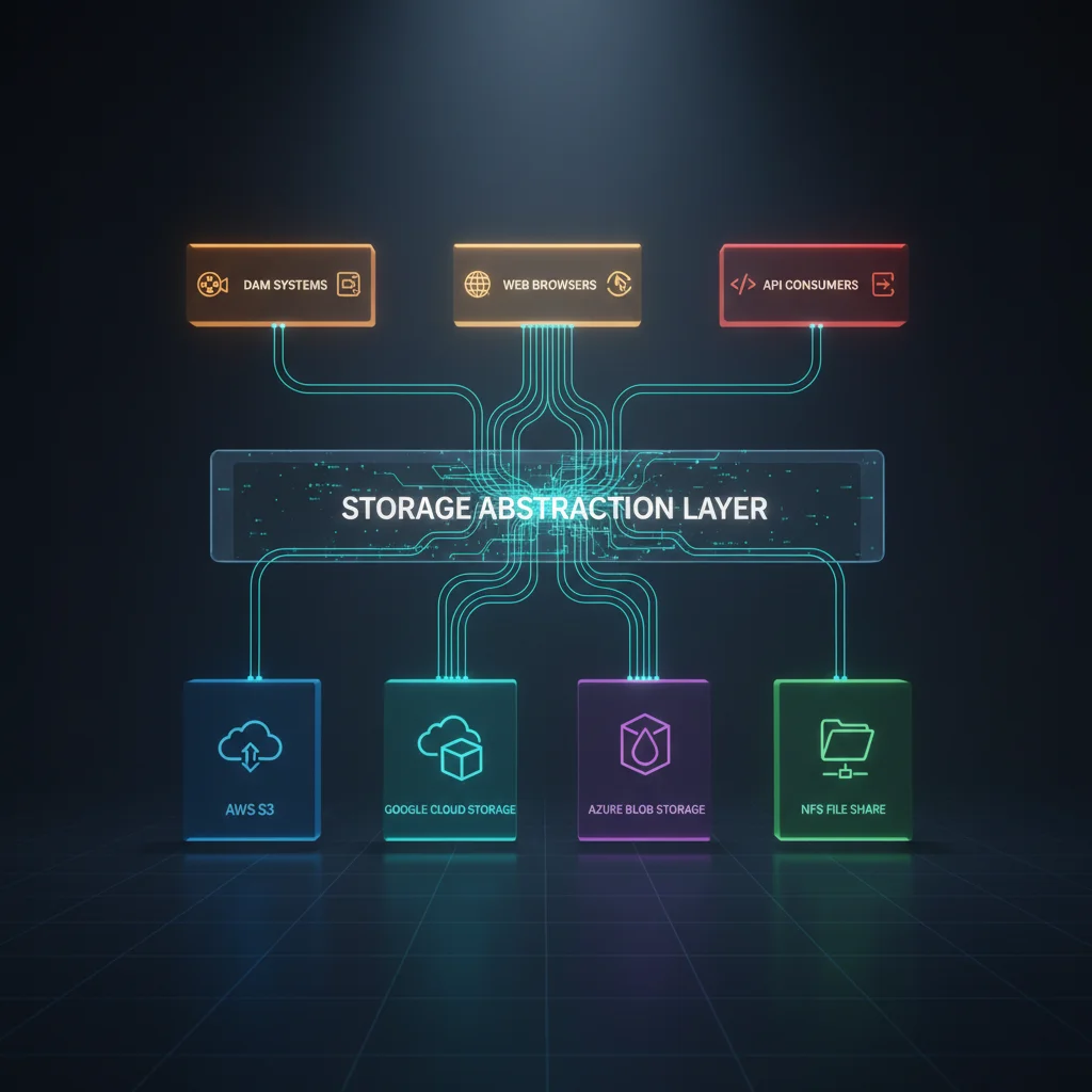 Storage abstraction layer connecting S3, GCS, Azure Blob, and NFS backends